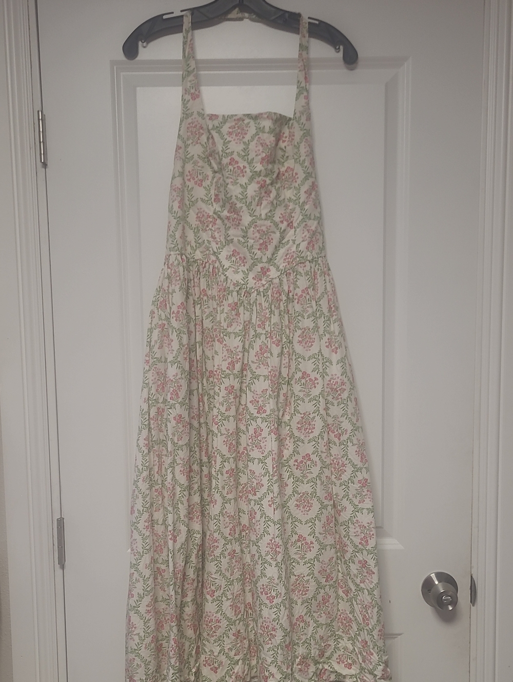 Floral Maxi Sundress in Cream with Pink & Green Print